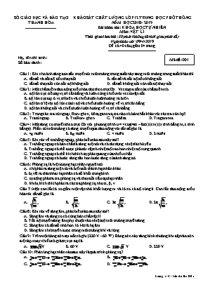Đề khảo sát chất lượng môn Vật lý Lớp 12 - Mã đề 001 - Năm học 2018-2019 - Sở giáo dục và đào tạo Thanh Hóa